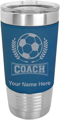 Vista 16 de LaserGram Vaso aislado al vacío de 20 onzas, entrenador de fútbol, grabado personalizado incluido (piel sintética, estilo béisbol)