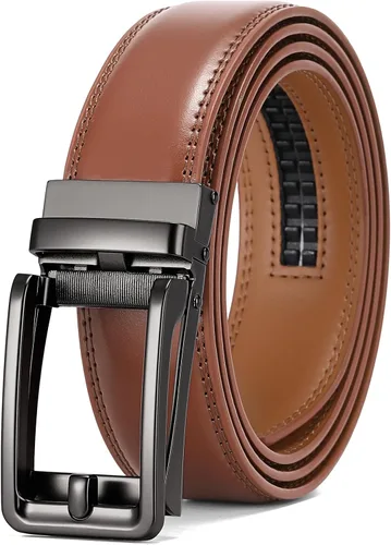 Vista 30 de SENDEFN Cinturón de vestir casual de cuero para hombre de 1 3/8 pulgadas con hebilla de clic ajustable automática con caja de regalo A-negro-71gs