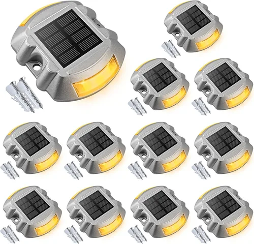 Vista 11 de VOLISUN Luces Solares de Cubierta de Navidad Luces de Muelle de Entrada, Paquete de 4 LED IP67 Impermeables Luz de Advertencia de Escalón para Rojo