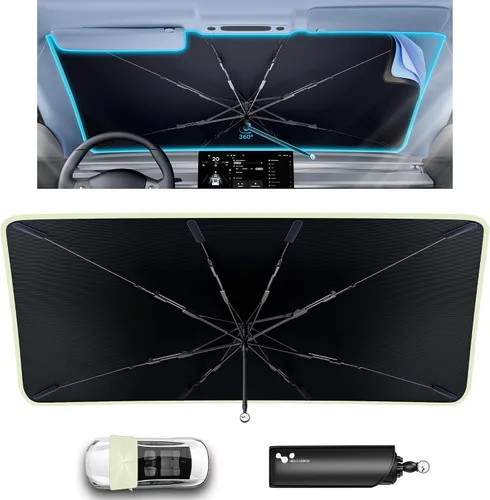 Vista 6 de helloleiboo Parasol para parabrisas Tesla Modelo 3/Y de ajuste personalizado