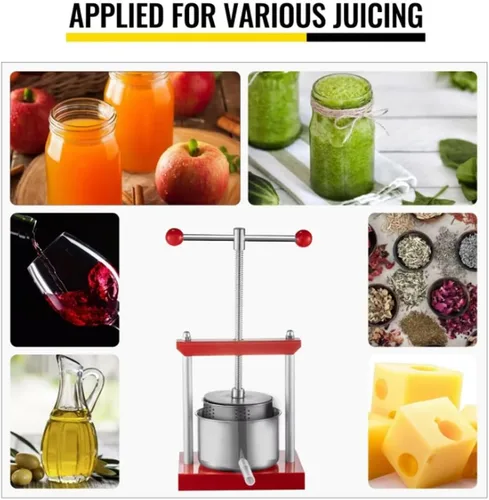 Vista 6 de Prensa manual de frutas de acero inoxidable de 6 litros, exprimidor fácil de limpiar para exprimir sidra, verduras, limones, extractor de jugo