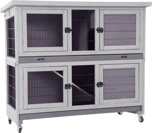 Vista 7 de Aivituvin Rabbit Hutch - Jaula para conejillo de indias para interiores y exteriores, con bandeja extraíble profunda sin fugas, 2 pisos