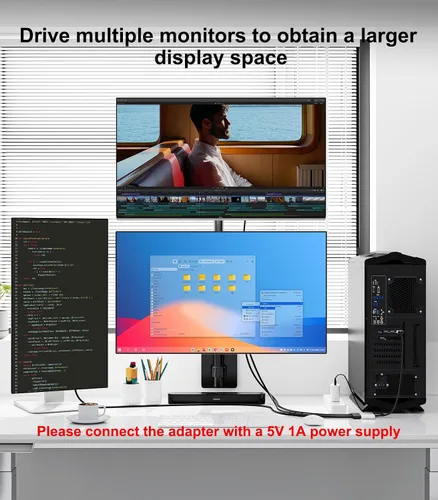 Vista 6 de DisplayPort a Dual DisplayPort con adaptador HDMI 4K a 60Hz, pantalla extendida 1 en 3 salidas MST Hub para múltiples monitores compatible con PC