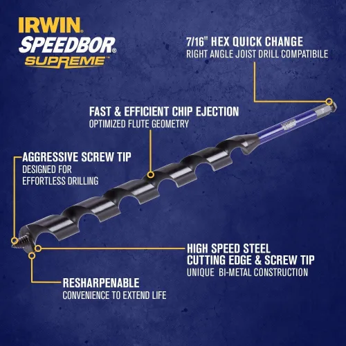 Vista 2 de Irwin Tools IWAX3010 - Broca de barrena Speedbor Supreme, 1 pulgada x 18 pulgadas