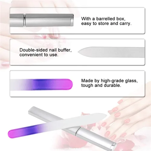 Vista 2 de 6 Pack de Limas de Uñas de Cristal con Estuche, Juego de Limas de Uñas para Dedos, Limas de Uñas de Doble Cara, Cuidado Profesional de Manicura