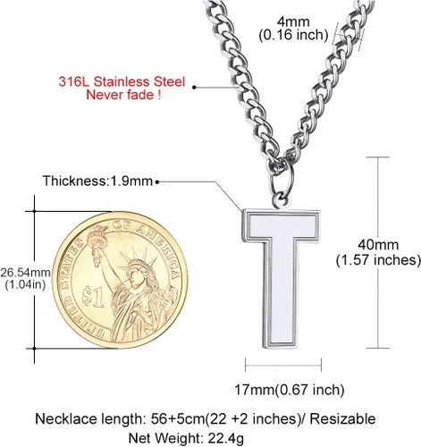 Vista 7 de GoldChic - Collar con letra inicial para hombre, de acero inoxidable, collar de iniciales grandes para deportistas y atletas, colgante del alfabeto