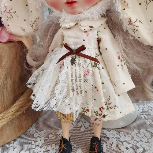 Vista 7 de Blythes Clothes OB22 OB24 Azone - Camisa de muñeca con sombrero de orejas largas, falda floral, pantalones casuales, vestido de monzón de verano