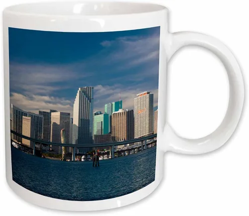Vista 10 de 3dRose USA, Florida, Miami, city skyline from Watson Island, morning. 11oz Two-Tone Black Mug