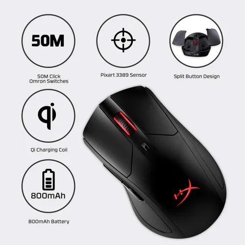 Vista 5 de HyperX Pulsefire Dart - Mouse inalámbrico RGB para juegos personalización controlada por software 6 botones programables batería de carga Qi hasta
