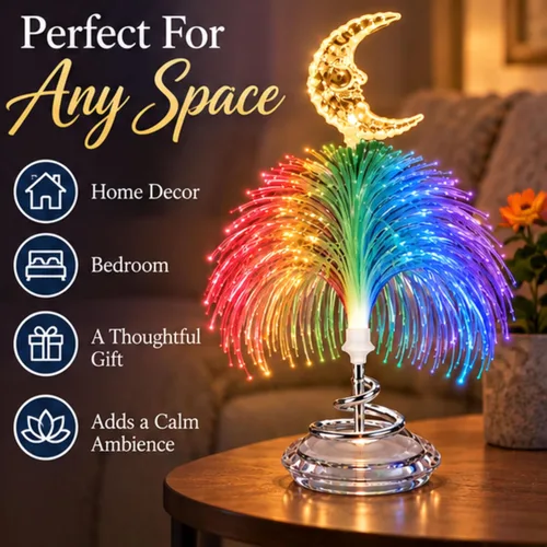 Vista 7 de BANBERRY DESIGNS Lámpara de luna de fibra óptica: luz LED de escritorio que cambia de color, luz nocturna a pilas, lámpara decorativa de fibra