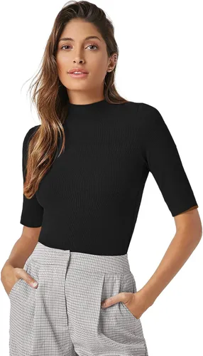 Vista 2 de PrinStory Camisetas de manga corta para mujer, para otoño, de negocios, elegantes, casuales, sin botones, a la moda 2023