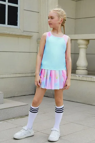 Vista 2 de MODAFANS Conjunto deportivo de camiseta sin mangas y pantalón corto para niñas