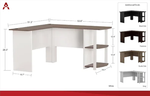 Vista 3 de Ameriwood Home Dakota - Escritorio en L con estanterías, Roble Negro