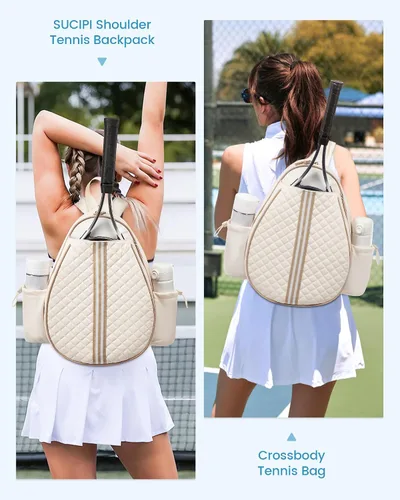 Vista 2 de Mochila de tenis Sucipi, mochila de tenis acolchada con bandolera cruzada, bolsas para raquetas de tenis resistentes al agua para mujeres y hombres