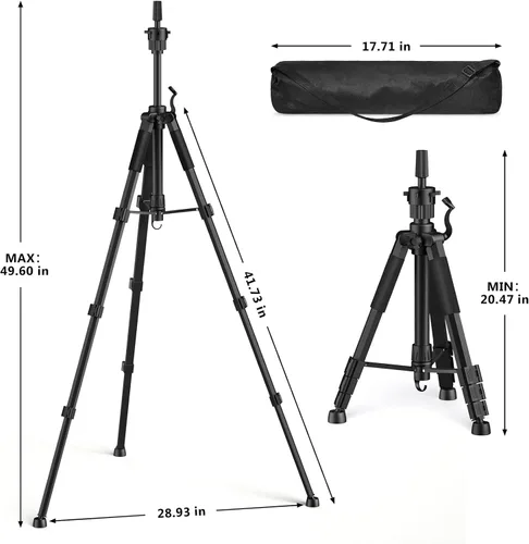 Vista 3 de Soporte para cabeza de maniquí, trípode ajustable de 54 pulgadas con base antideslizante, soporte de trípode de maniquí de metal resistente