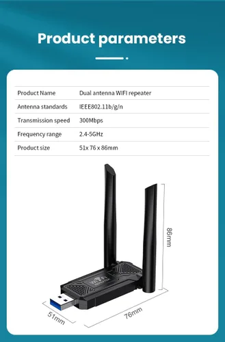 Vista 9 de Amplificador de señal USB WiFi, adecuado para repetidores WiFi domésticos, potenciador inalámbrico WiFi de 2.4 GHz, configuración fácil de un clic
