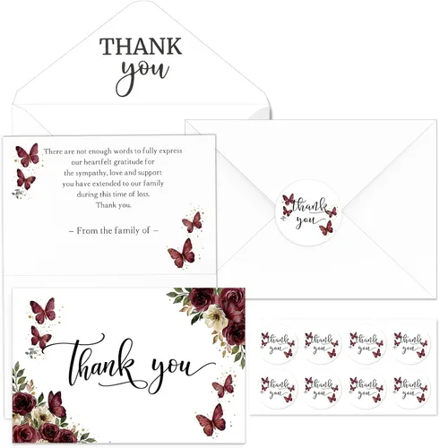 Vista 14 de Fumete Juego de 50 tarjetas de agradecimiento funerarias con sobres y calcomanías, tarjetas de agradecimiento de condolencias con mensaje
