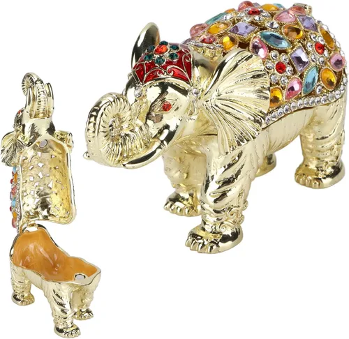 Vista 3 de DCQRY Caja de almacenamiento de joyería de elefante, portátil, figura de animal, caja de joyería decorativa, caja de regalo, caja organizadora