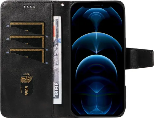 Vista 6 de Funda tipo cartera compatible con Sony Xperia 1 IV Flip Stand Card Slot Phone Case Magnetic Clasp Lanyard Black
