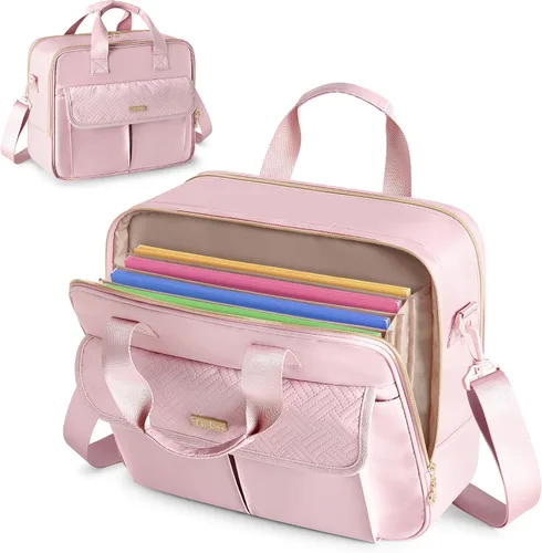 Vista 8 de Bolso para profesora con organizador de archivos de acordeón, maletín para laptop de 39.6 cm para mujeres, profesora, tutora, enfermera y Negro