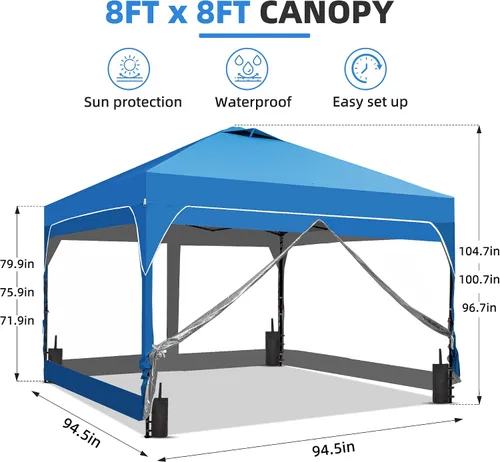 Vista 2 de GDY Tienda de campaña desplegable para exteriores de 8 x 8 pies con una configuración de empuje, kiosco de fácil instalación con 4 paredes laterales