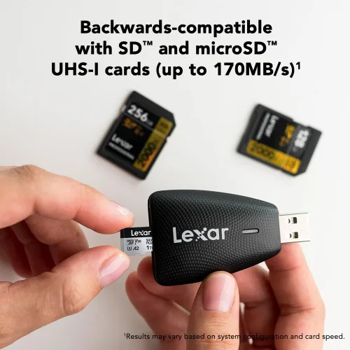 Vista 5 de Lexar Lector Multi-Tarjeta 2 en 1 USB 3.1, Funciona con Tarjetas SD y microSD (LRW450UBNA)