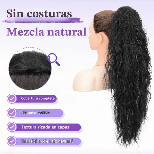 Vista 5 de Extensión de cola de caballo con cordón, extensión de cola de caballo larga y rizada para mujeres negras, extensiones de cabello negro de 26
