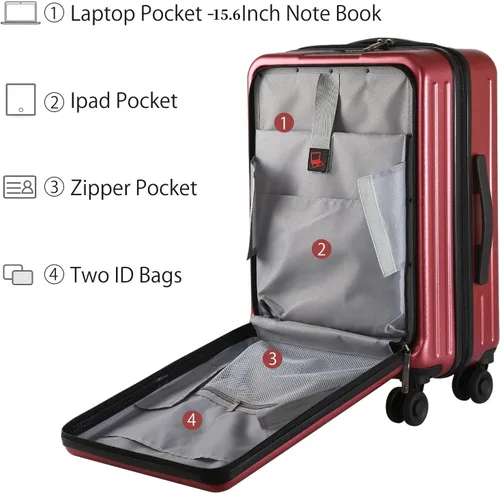 Vista 3 de TydeCkare Juego de equipaje ABS+PC ruedas giratorias ligeras de 2028 pulgadas., Rojo vino, Moda