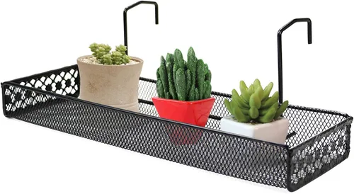 Vista 3 de Chris-Wang - Estantería rectangular de alambre de hierro para plantas al aire libre, valla de patio, porche, estante de riel, macetas de flores