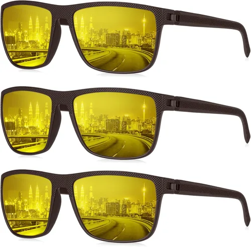 Vista 60 de KALIYADI Gafas de sol polarizadas para hombre, gafas de sol ligeras con protección UV para conducir, pescar y jugar golf (3 unidades) Negro