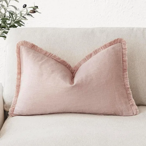Vista 53 de Foindtower Fundas de almohada decorativas de lino con flecos, acogedora funda de cojín bohemia estilo farmhouse con borlas, funda de almohada