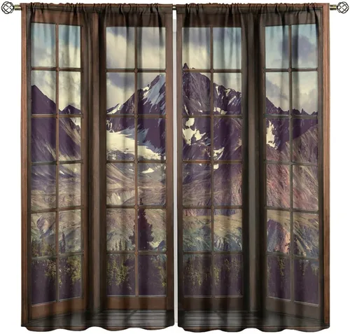 Vista 19 de Cortinas con Vista Natural, Estampado de Patrón de Río y Bosque Hermoso para Ventana, Cortinas Oscuras Aisladas para Dormitorio o Sala de 2 Paneles