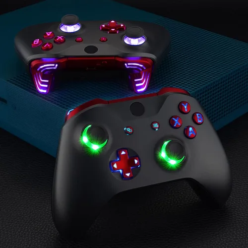 Vista 5 de eXtremeRate Multi-Colors Luminated Dpad Thumbsticks Start Back ABXY Action Buttons, Scarlet Red Classical Symbols Buttons DTFS (DTF 2.0) LED Kit for