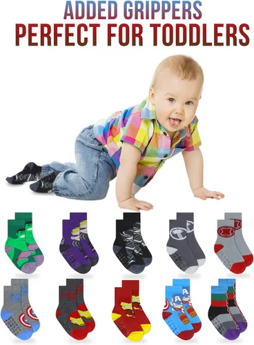 Vista 2 de Spiderman Grip Socks, Socks for Toddler Boys, 10 Pack, Spider man Toddler Gripper Socks, Amazing Spiderman Variety Pack