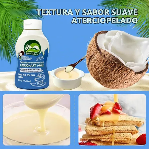 Vista 5 de Nature's Charm - Leche de coco condensada endulzada, botella para apretar, sin lácteos y soja, vegana, sin lactosa, sin gluten. Rico sabor a coco