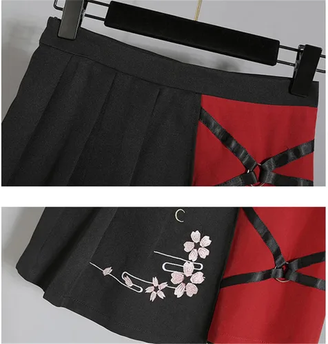 Vista 5 de Conjunto de ropa de verano de anime para mujer, diseño de cinta roja japonesa de Lolita