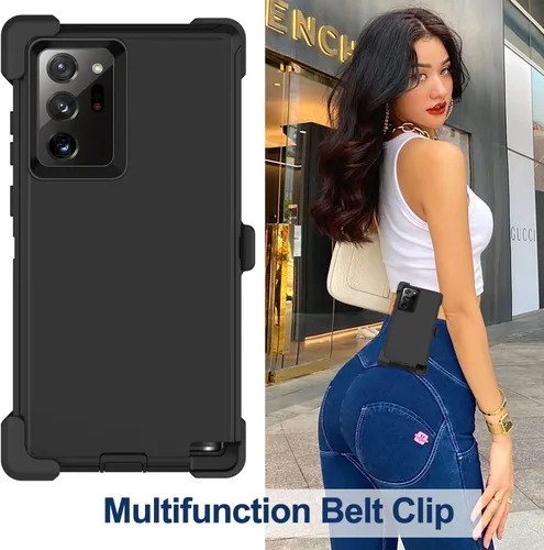 Vista 6 de Funda para Galaxy Note 20 Ultra con clip para cinturón, 2 protectores de pantalla, grado militar, cuerpo completo, resistente, a prueba de golpes
