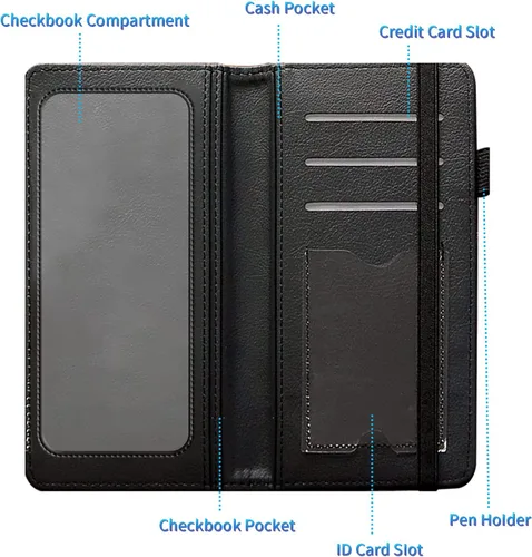 Vista 3 de Funda para chequera para hombres y mujeres, cartera de cuero RFID con ranuras para tarjetas de crédito, soporte de cheques duplicados personales