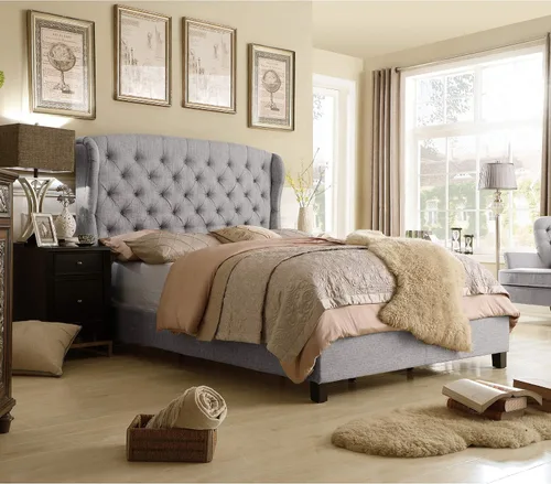 Vista 16 de Rosevera Marcelle - Marco de cama con respaldo de alas con cabecera ajustable de diseño distintivo, tapizado con botones para dormitorio, soporte