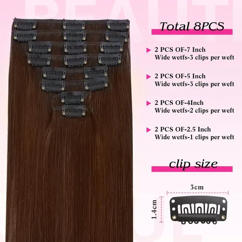 Vista 3 de Extensiones de cabello humano real con pinzas, extensiones de cabello humano 100% humano, extensiones de cabello humano brasileño Remy, extensiones