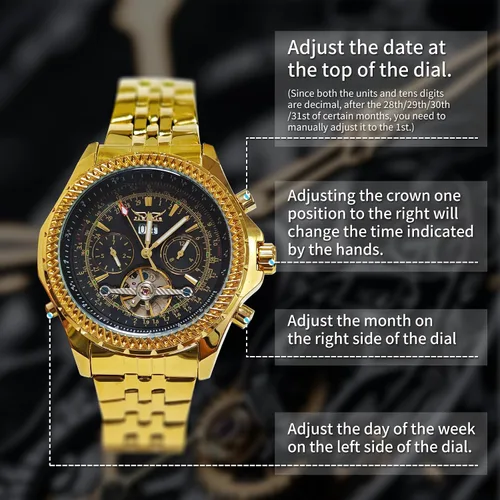 Vista 14 de Gute Reloj mecánico automático de acero inoxidable impermeable para hombre, reloj de pulsera de lujo de cara grande multifuncional Tourbillon
