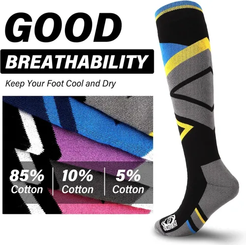 Vista 2 de findway Paquete de 2 pares de calcetines de esquí, para mujer, hombre, esquí, snowboard, invierno, clima frío, hasta la rodilla, calcetines atléticos