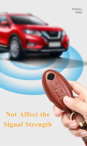 Vista 4 de SANRILY Funda de cuero para llavero de 3 botones para Nissan Armada Rogue Murano Cube 370Z Leaf Juke Quest sin llave con llavero de gato de la Negro