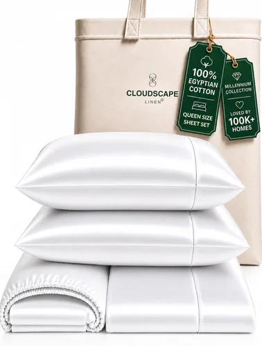 Vista 42 de Cloud Scape Linen - Juego de sábanas de algodón egipcio de doble capa, tamaño individual, tejido de satén de fibra larga, juego de 3 piezas, ropa