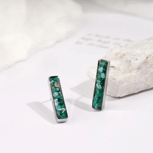 Vista 2 de Aretes de barra de piedras preciosas para mujer, delicados aretes de sodalita de malaquita turquesa y cristal curativo natural, aretes de barra