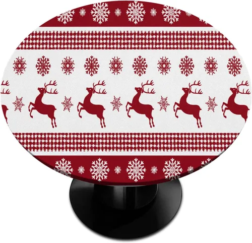 Vista 15 de Mantel redondo ajustable para árbol de Navidad de 36 a 42 pulgadas, diseño de copos de nieve, impermeable, lavable, con bordes elásticos, decoración