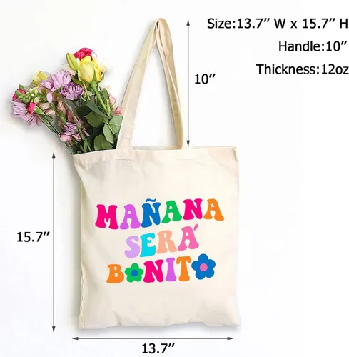 Vista 5 de SAUIVD Bolsa de lona Manana-Sera' Hermosas Flores Bolsos de Algodón Bolso de Hombro Moda Bolsa de Compras Reutilizable Bolsa de Comestibles
