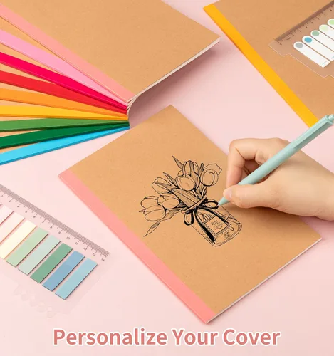 Vista 5 de Paquete de 30 cuadernos en blanco a granel, cuaderno de composición de papel A5 sin forro, 8.3 x 5.5 pulgadas, cubierta de papel kraft con espinas