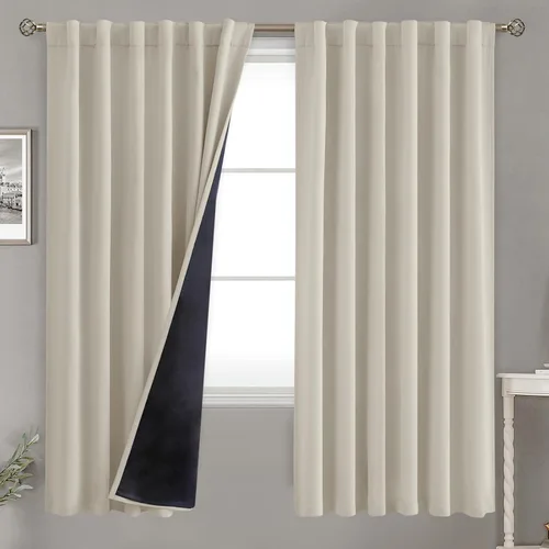 Vista 52 de BGment Cortinas 100% opacas beige de 63 pulgadas de largo con forro aislante térmico, bolsillo para varilla y lengüeta trasera de doble capa