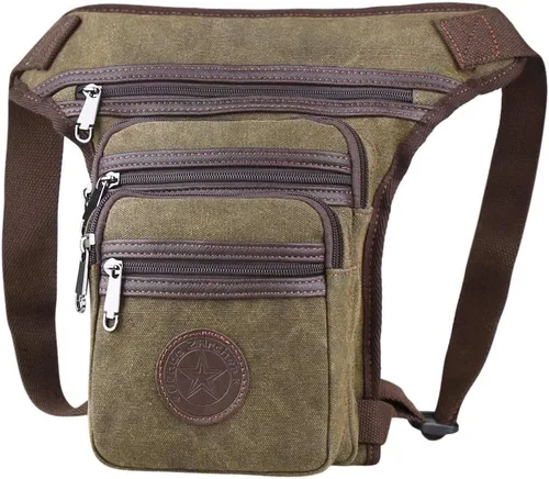 Vista 2 de Genda 2Archer Riñonera de lona con múltiples bolsillos Bolsa de pierna de senderismo ligera, Marrón